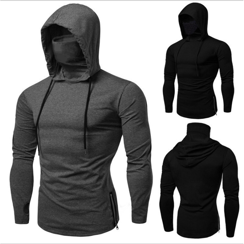 새로운 남성 체육관 얇은 까마귀 긴 소매 후드 마스크  - Outdoor Sport Hoodie 리뷰 및 가격